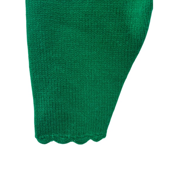 Karen Scott hand embroidered green scalloped edges M wool blend cardigan floral - Picture 2 of 8